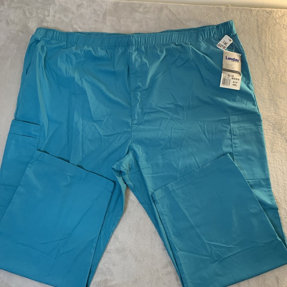 Landau NEW Mens Scrub Pants Bluish Teal Draw String 7 Pockets 4XL
